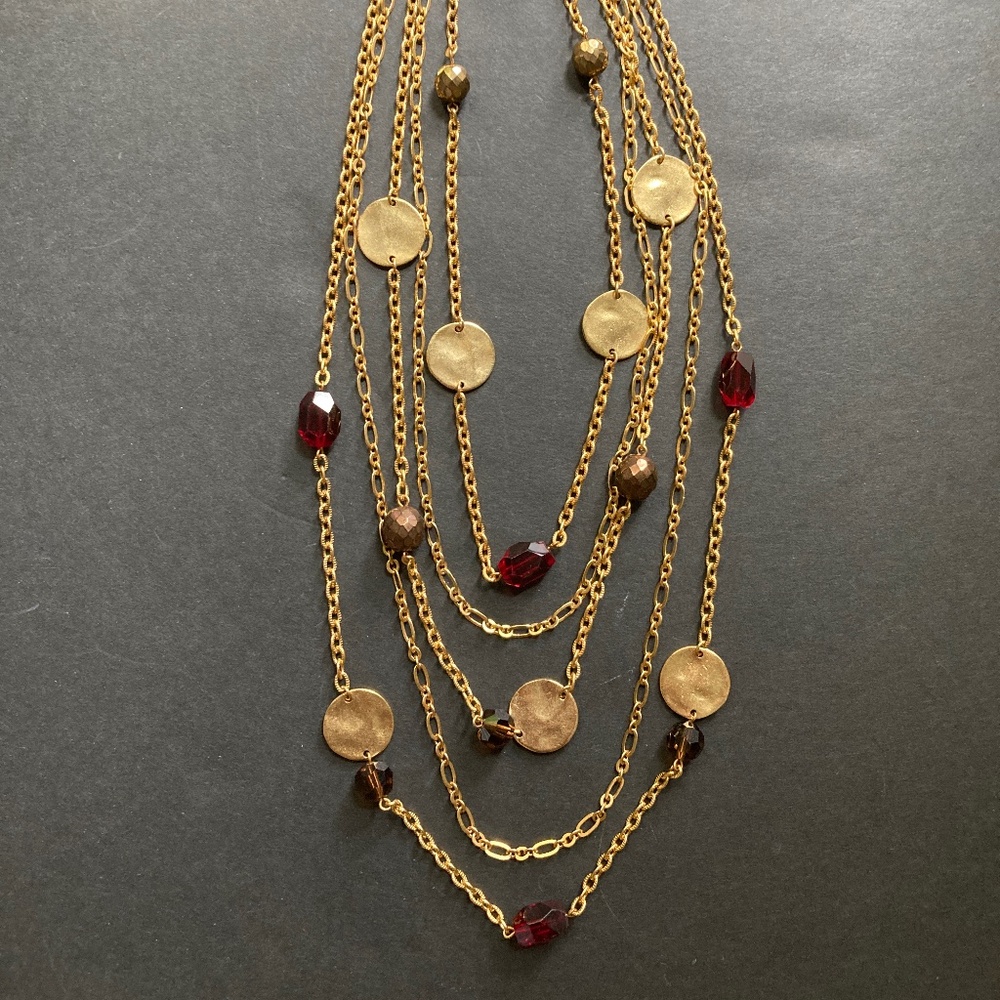 5-Strand Necklace/Beads & Textured Matte Discs/Toggle Closure/Shortest is 18 In.